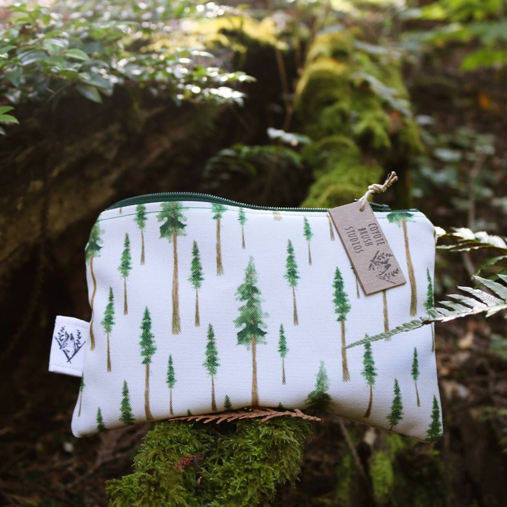 Medium Redwood Forest Zipper Pouch - Travel Organizer Bag, Flat Purse