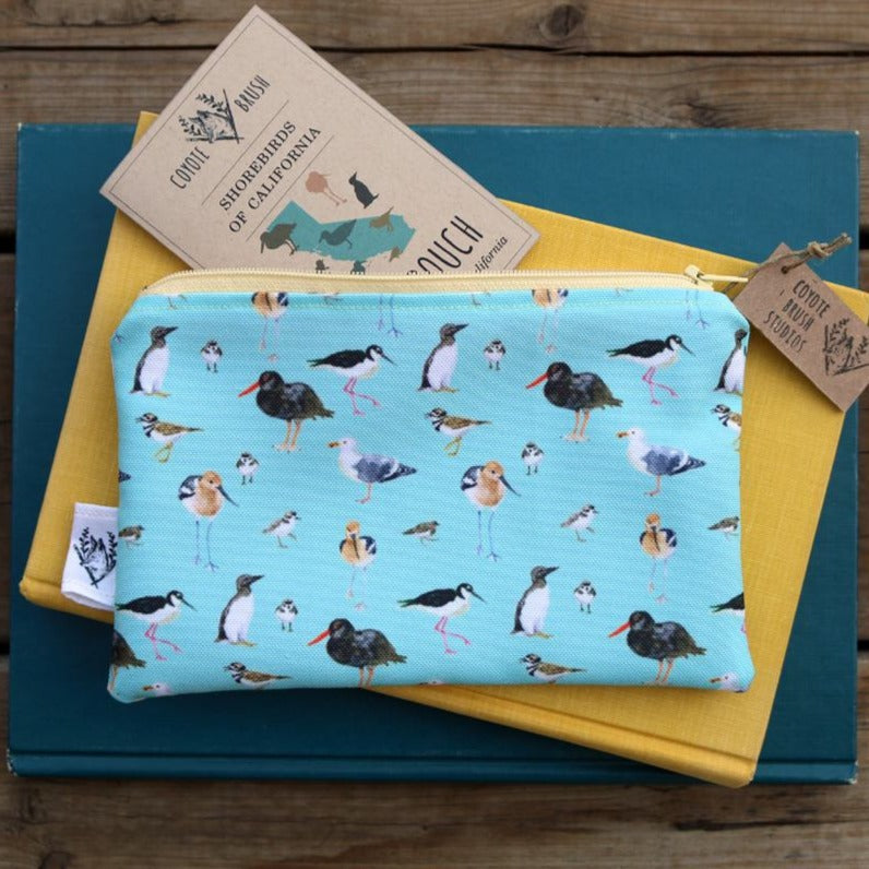 Medium Blue Shorebirds & Friends Zipper Pouch - Travel Organizer Bag, Flat Purse