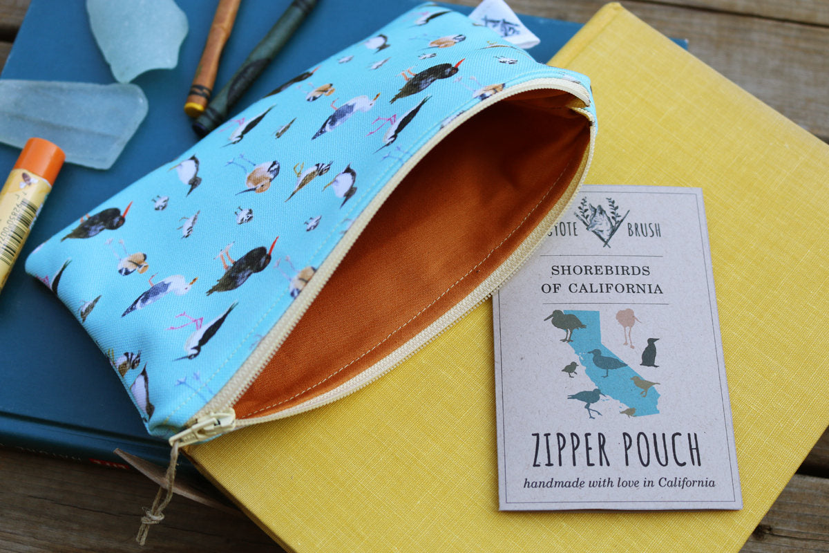 Medium Blue Shorebirds & Friends Zipper Pouch - Travel Organizer Bag, Flat Purse
