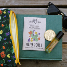 California Wildflowers Zipper Pouch, Watercolor Botanical Illustration, Travel Organizer Bag, Flat Purse, Pencil Zipper Pouch