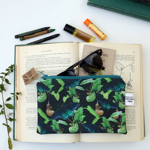 Load image 1 in gallery view. Medium Pipevine Swallowtail Zipper Pouch - Travel Organizer Bag, Flat Purse