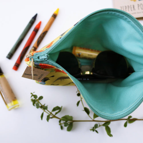 Load image 1 in gallery view. Medium California Poppy & Quail - Travel Organizer Bag, Flat Purse