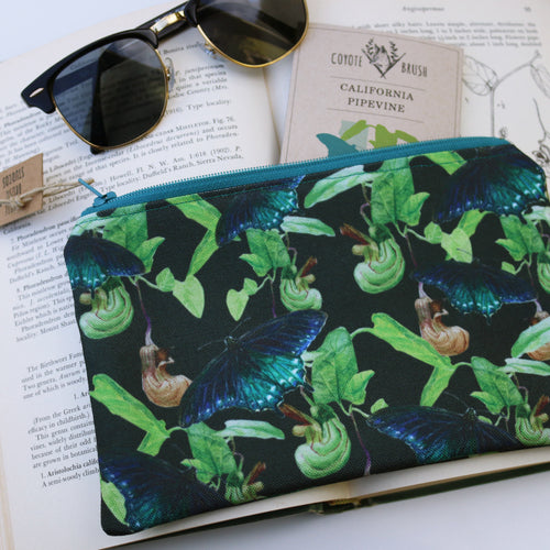 Load image 1 in gallery view. Medium Pipevine Swallowtail Zipper Pouch - Travel Organizer Bag, Flat Purse