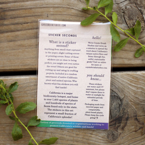 Load image 1 in gallery view. Mystery Vinyl Sticker Seconds: SIX Durable, Waterproof Stickers Featuring Native California Plants and Animals
