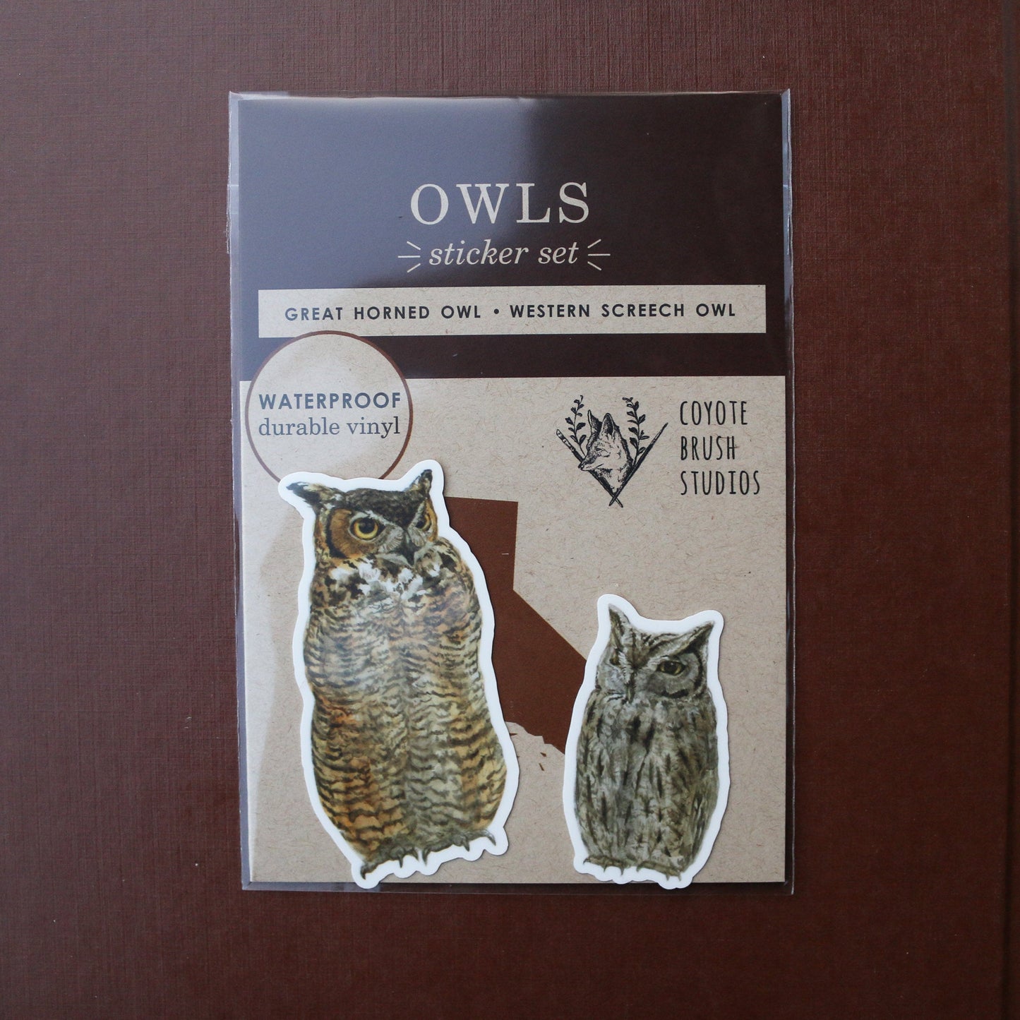 Owls Vinyl Stickers: Great Horned Owl, Western Screech Owl