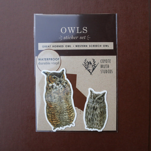 Load image 1 in gallery view. Owls Vinyl Stickers: Great Horned Owl, Western Screech Owl