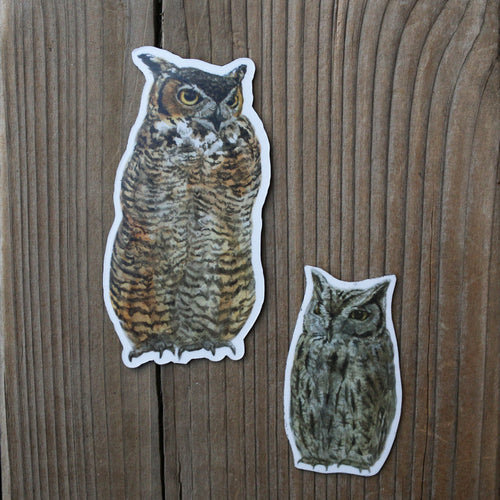 Load image 1 in gallery view. Owls Vinyl Stickers: Great Horned Owl, Western Screech Owl