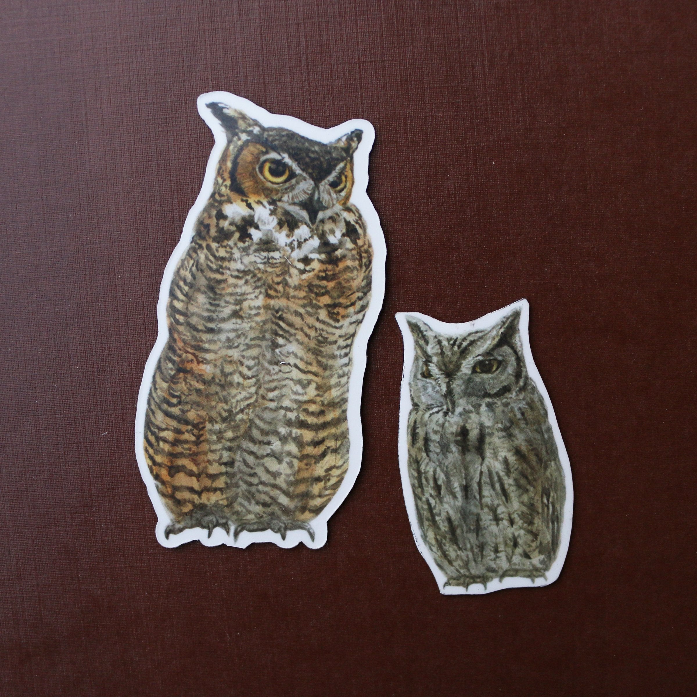 Owls Vinyl Stickers: Great Horned Owl, Western Screech Owl