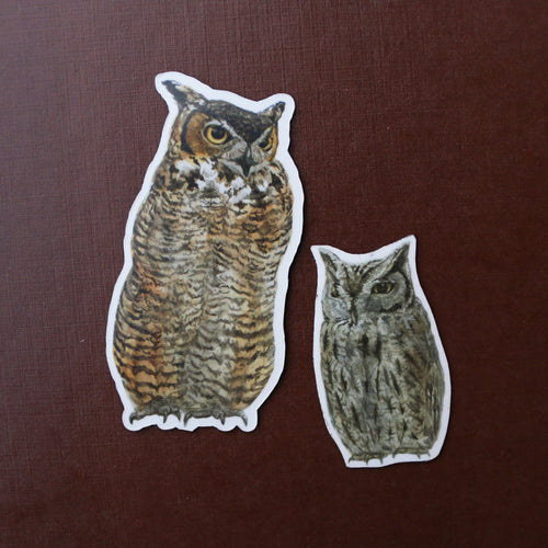 Load image 1 in gallery view. Owls Vinyl Stickers: Great Horned Owl, Western Screech Owl
