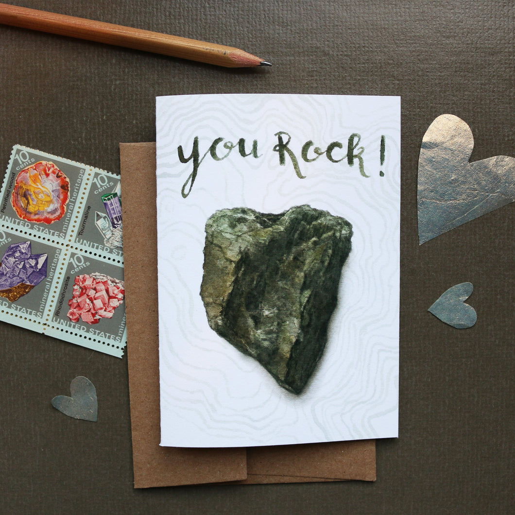 You Rock Card, pun card, valentine's day card, friendship card, serpentinite card, California greeting card