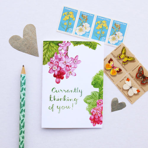 Load image 1 in gallery view. Currantly Thinking Of You Greeting Card, pun valentine's day card, plant card, currant, friendship card
