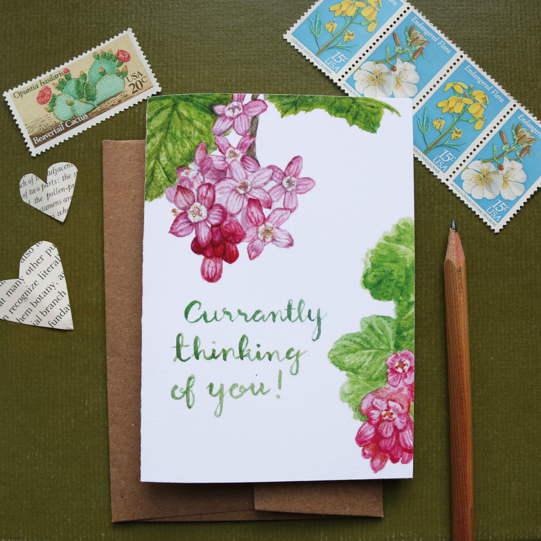 Currantly Thinking Of You Greeting Card, pun valentine's day card, plant card, currant, friendship card