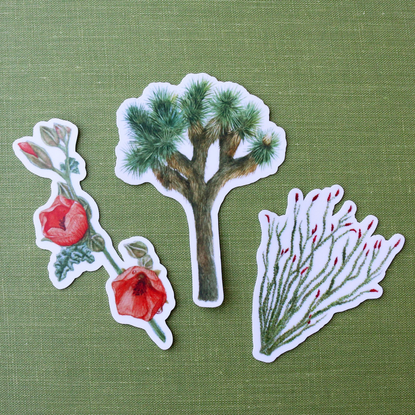 Joshua Tree Vinyl Stickers: Ocotillo, Desert Mallow, Joshua Tree
