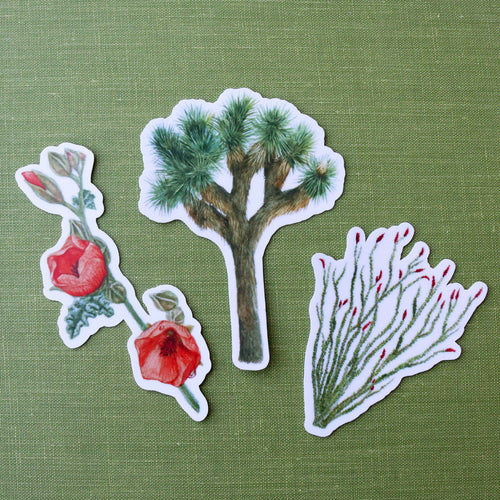 Load image 1 in gallery view. Joshua Tree Vinyl Stickers: Ocotillo, Desert Mallow, Joshua Tree