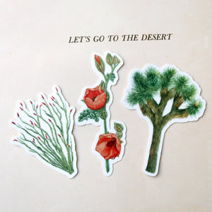 Joshua Tree Stickers - Ocotillo - Desert Apricot Mallow - Joshua Tree - Three Vinyl Stickers -California Desert Mojave Desert- Desert Plants