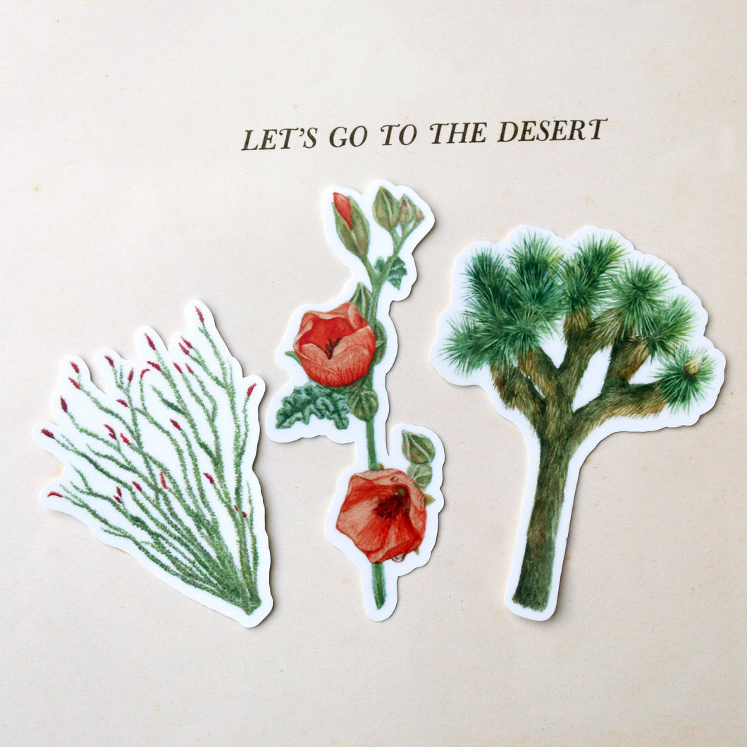 Joshua Tree Stickers - Ocotillo - Desert Apricot Mallow - Joshua Tree - Three Vinyl Stickers -California Desert Mojave Desert- Desert Plants