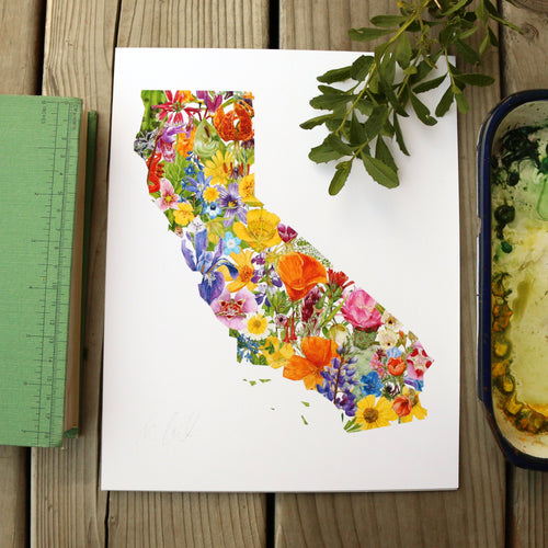Load image 1 in gallery view. California Wildflowers watercolor painting art print native California 8x10