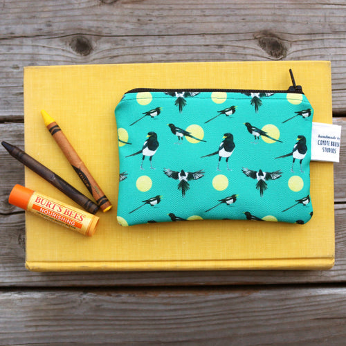 Load image 1 in gallery view. Small Yellow Billed Magpie Zipper Pouch - Coin Size Organizer Bag