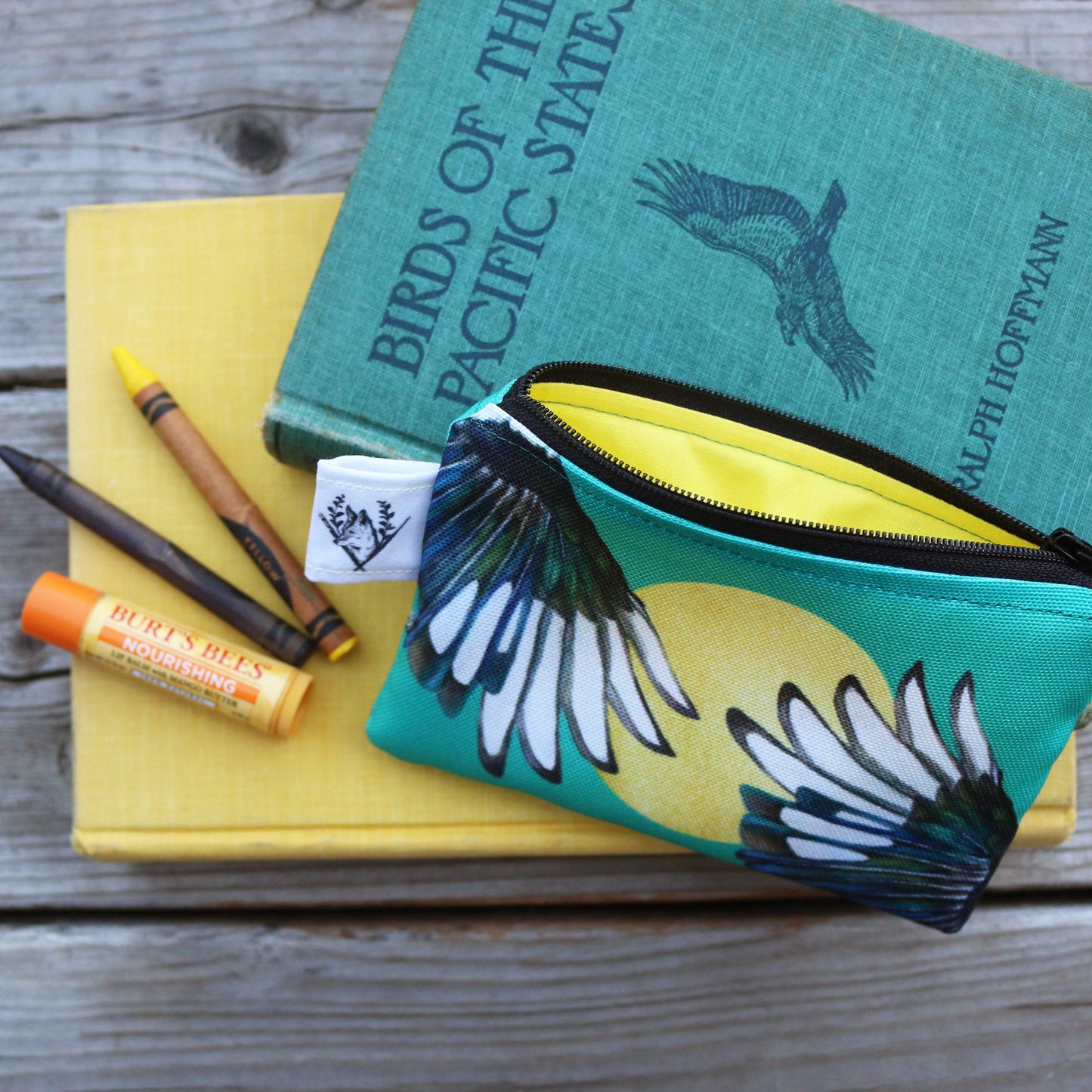 Small Yellow Billed Magpie Zipper Pouch - Coin Size Organizer Bag