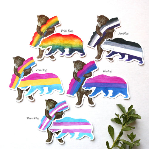 Load image 1 in gallery view. Lesbian CA Pride Vinyl Stickers: Lesbian Flag Bears