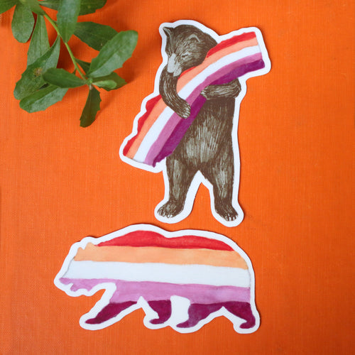 Load image 1 in gallery view. Lesbian CA Pride Vinyl Stickers: Lesbian Flag Bears
