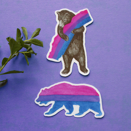 Pride Bisexual CA Pride Sticker Set: Two Bi Flag Bear Stickers - LGBTQIA Pride Gift - Gay Pride- California Bear - Queer
