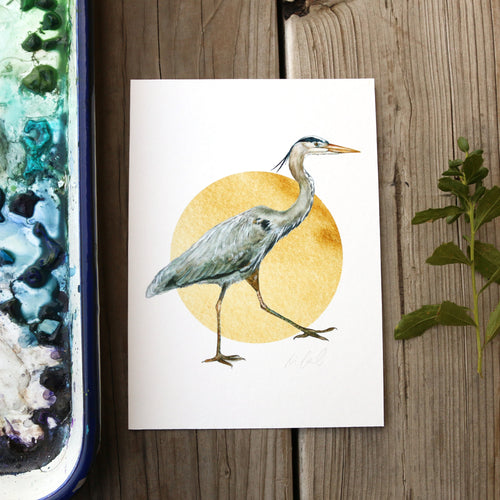 Load image 1 in gallery view. Great Blue Heron  watercolor painting art print native California 5x7