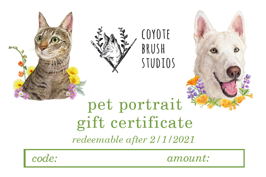 Coyote Brush Studios Native Plant Pet Portrait Gift Card